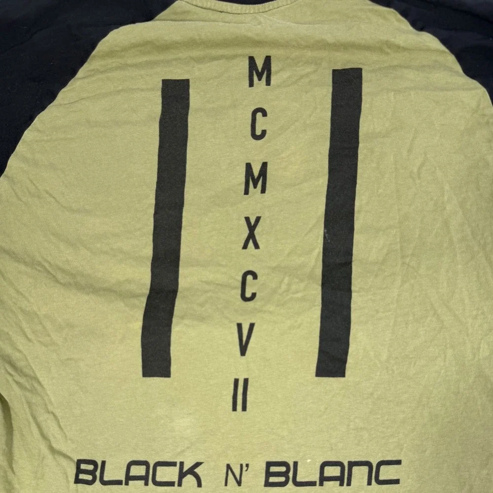 Black N Blanc BLK97 T Shirt Mens XL Green Black Graphic Raglan Short Sleeve Tee - Picture 11 of 12